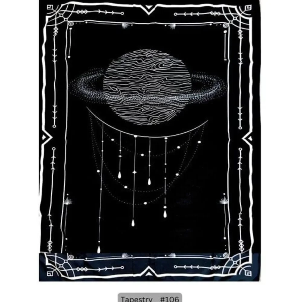 Celestial Saturn Planet Tapestry Black White Mystical Wall Hanging Decor #106